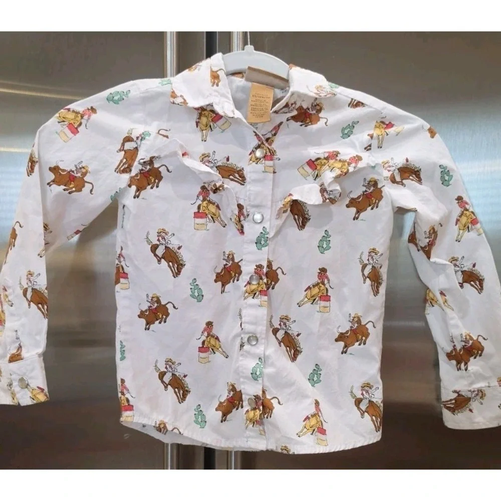 Wrangler Girls Western Rodeo Pearl Snap Shirt Cowgirl Ruffles Back to‎ School XS